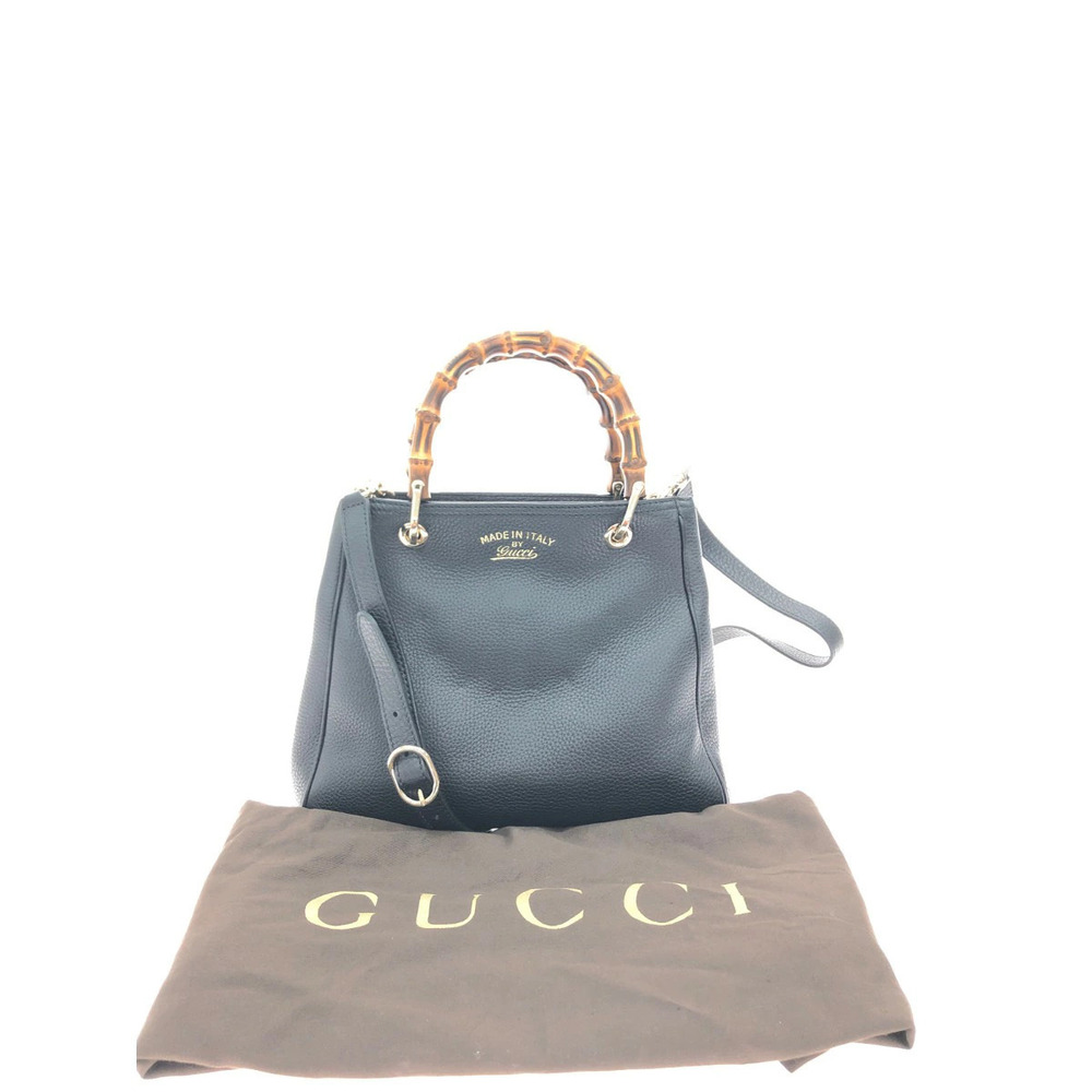 GUCCI Bag Shoulder Bamboo Shopper Leather Black